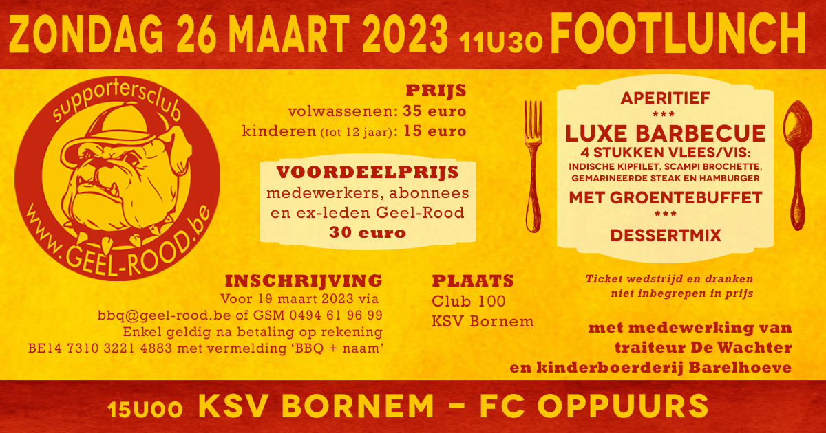 Luxe BBQ en derby FC Oppuurs op 26 maart 2023