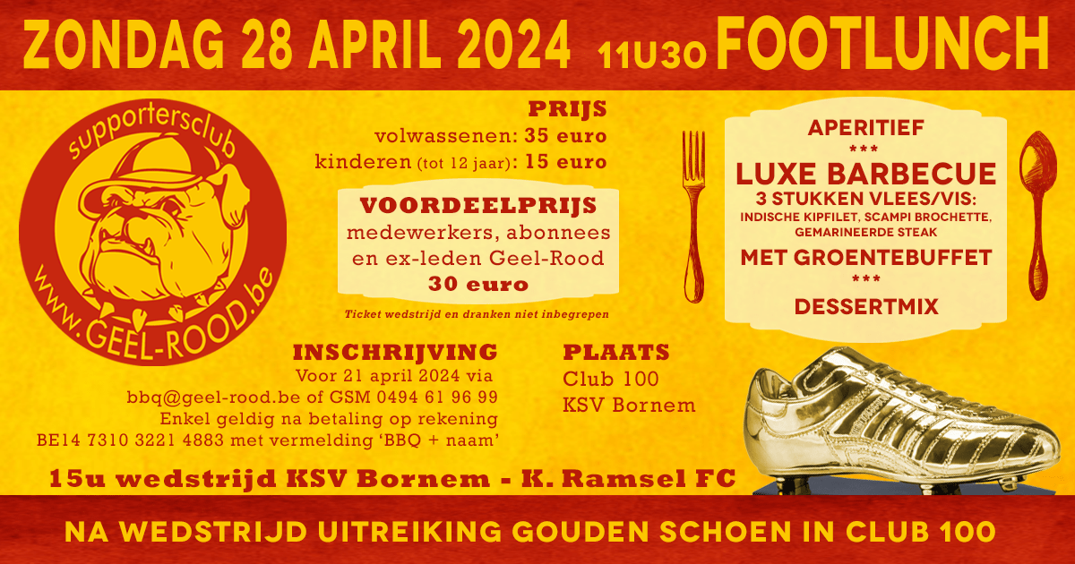 Luxe BBQ en uitreiking Gouden Schoen op 28 april